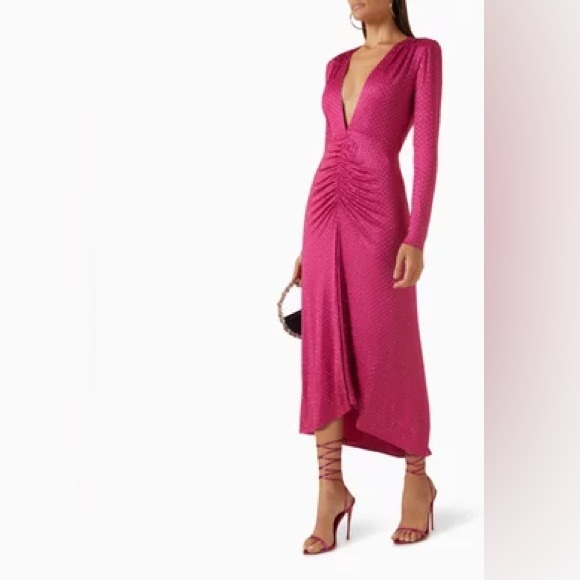 Veronica Beard Kiah Rhinestone Plunge Neck Long Sleeve High-Low Maxi Dress - Picture 2 of 10